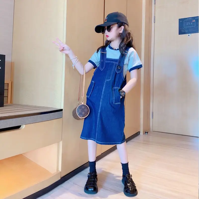 

Korean Style Spring Kids Children Oversized Wide Leg Denim Overalls + T-shrts 2PCS Baby Clothes Boys Girls Loose Casual Pants