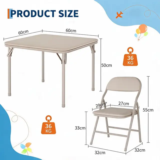 Garvee Kids Table and 2 Chairs Foldable Set, Space-Saving Children's Desk with Chairs for Playing, Drawing & Homework, for Kids Ages 3 and Up, White