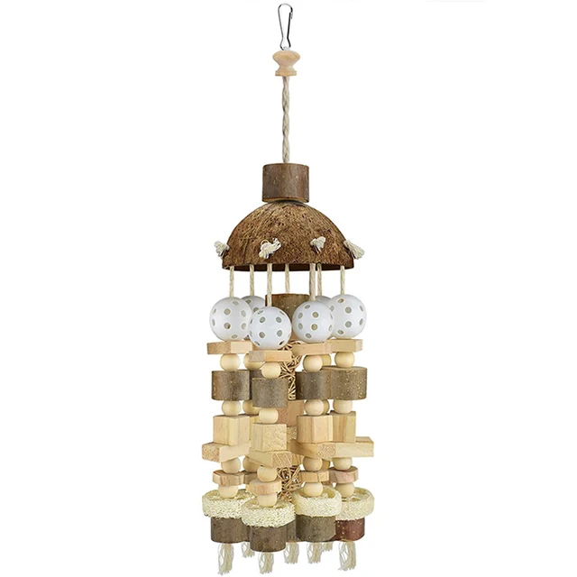 Hanging Wooden Blocks String Tearing Health Bird Parrot Cage Chewing Accessories Grinding Wooden Rest Holder Toy Pet Supplies 1