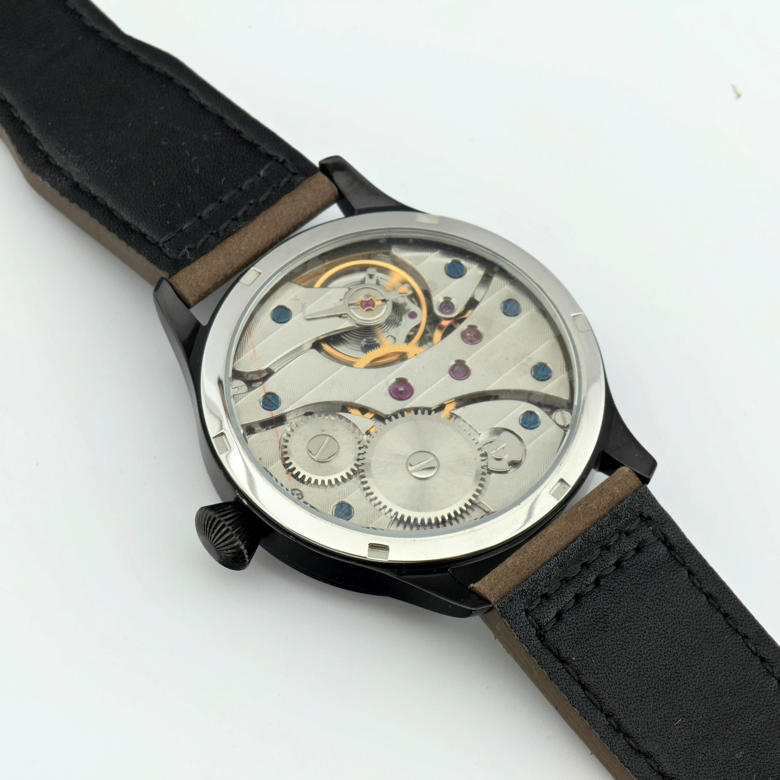 CORGEUT 44mm Men's Leather Luminous Mechanical Hand Winding Watch 17 Jewels ST3600 Movement Sport Wristwatch