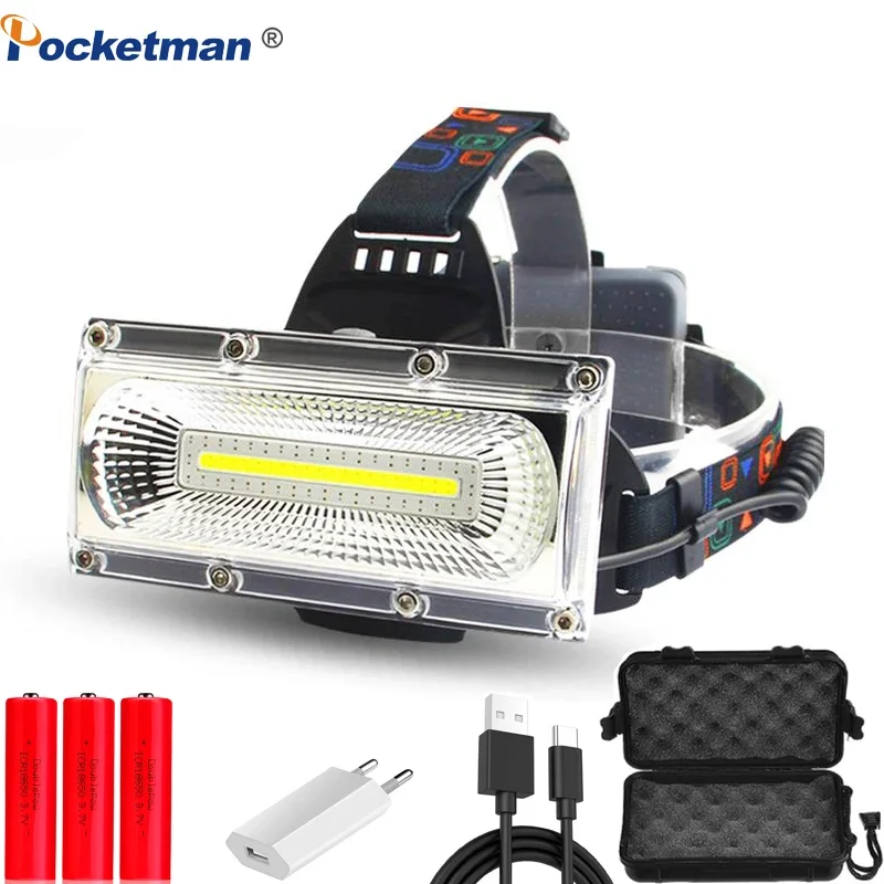 

Powerful COB LED Headlamp High Lumens 18650 Rechargeable Headlight Outdoor Waterproof Head Lamp for Camping Hiking Fishing