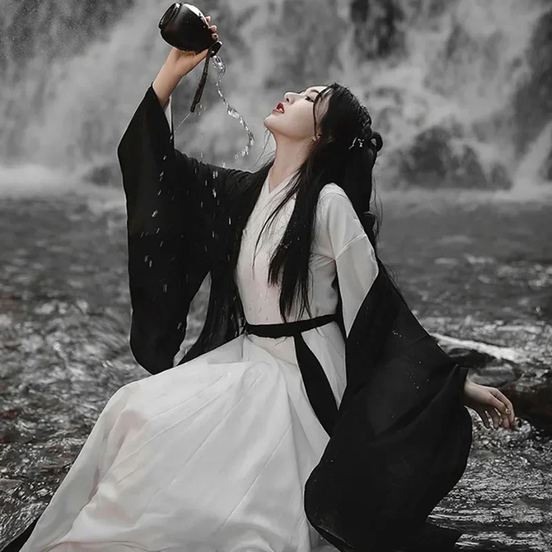 

Черный Халат Wuxia унисекс для мужчин и женщин, традиционное платье ханьфу, стандартный китайский костюм, азиатская одежда, наряд для народного танца и фестиваля