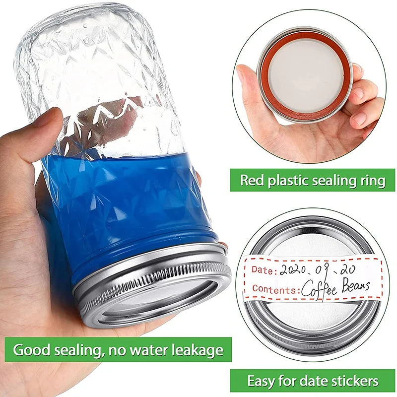 100 Pieces Canning Jar Lids And Bands Set Split-Type Lids With Silicone Seals Rings Leak Proof And Secure Canning