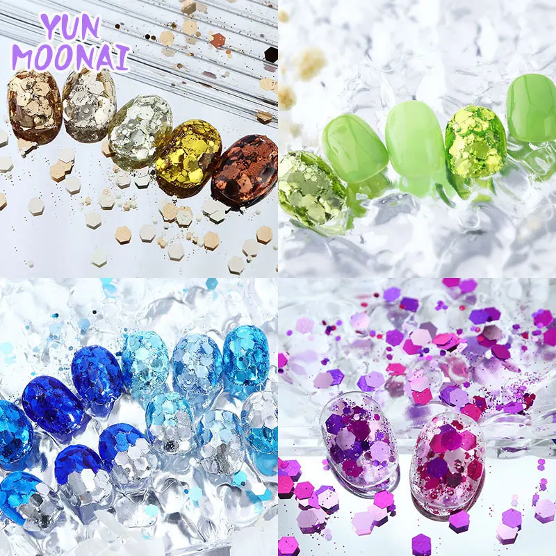50G/팩 홀로그램 혼합 육각형 모양의 네일 글리터 실버 스팽글 레이저 플레이크 DIY 파티 네일 장