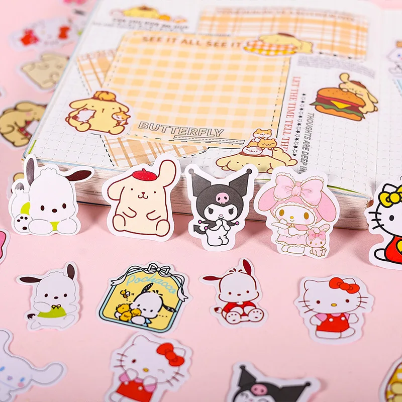 

Sanrio HelloKitty Pochacco Stickers Kuromi Cinnamoroll Kawaii Anime Cartoon Girl Paper Creative Stationery Stickers Cute Decals