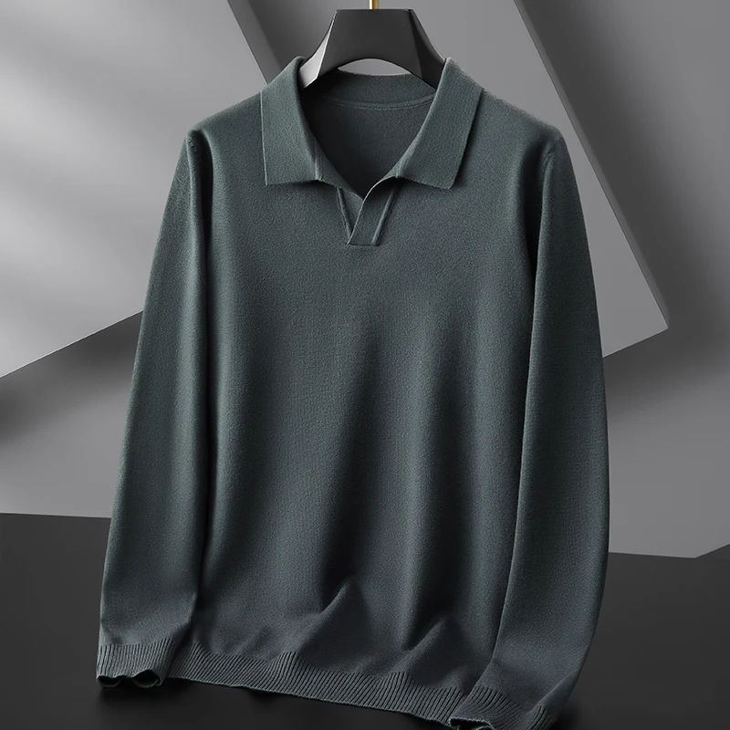 8XL 7XL 6XL Soft Warm Male Pullovers 2023 New Fall Winter High End Luxury Wool Sweater Men Long Sleeve Lapel Mens Sweaters 3