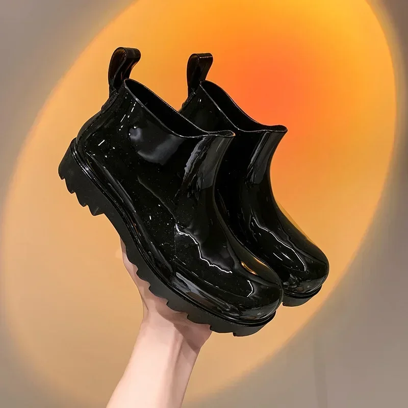 Women's Rain Shoes Autumn Ankle Boots Fashion Slip On Short Boots Female Platform Thick Bottom Women's Winter Footwear
