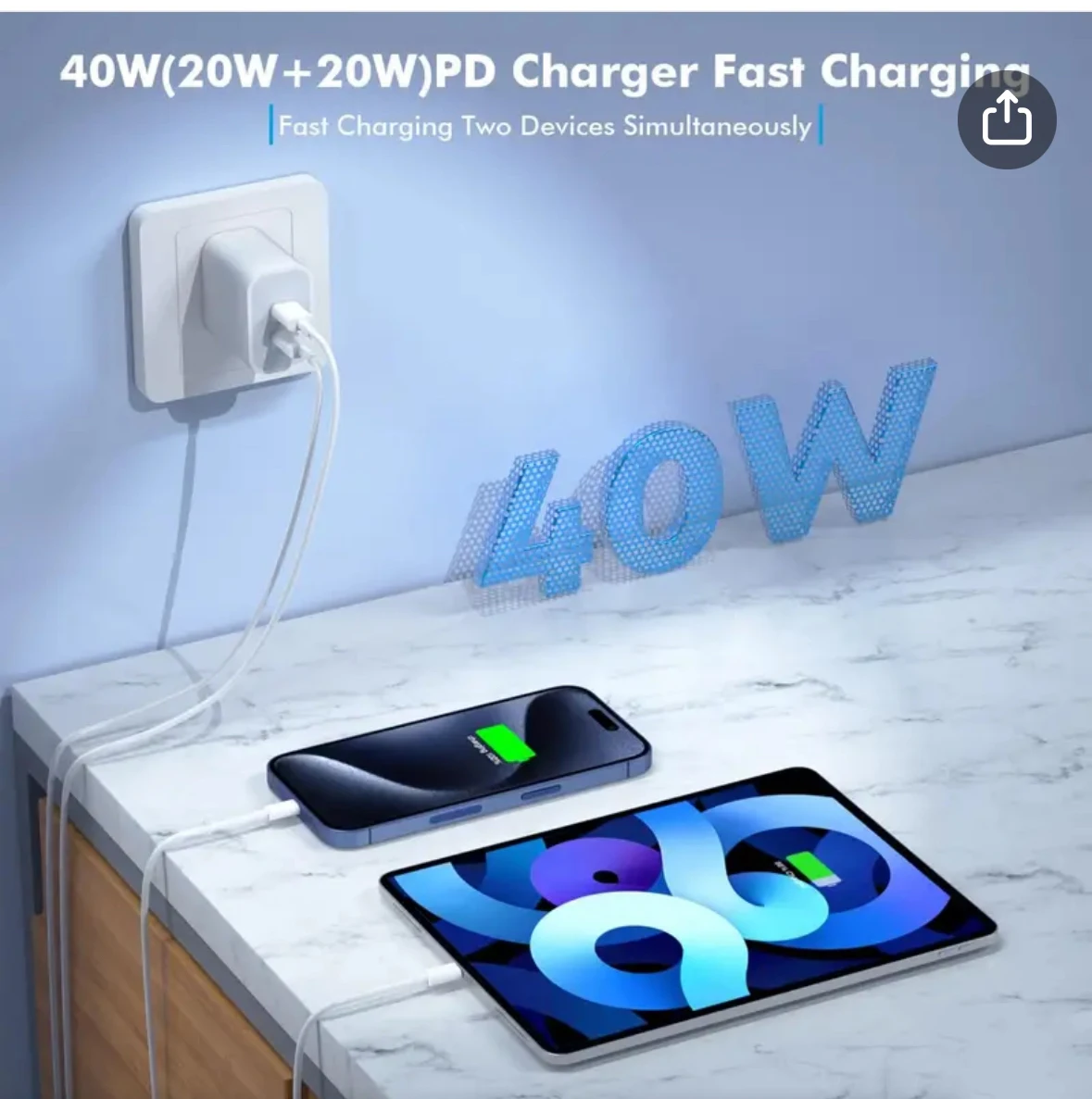 Original 40W Type C Fast Charger with PD Charging Cable - Premium Phone Accessory