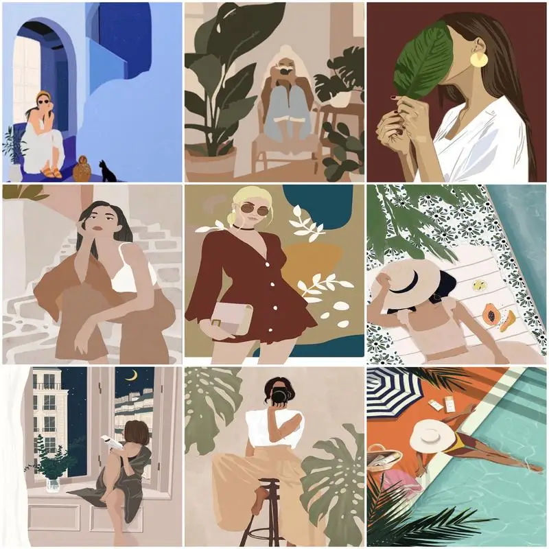 

CHENISTORY 20x20cm Painting By Number Portrait Illustratin Handpainted Picture For Mom Kids By Number KIts Painting Home Decor