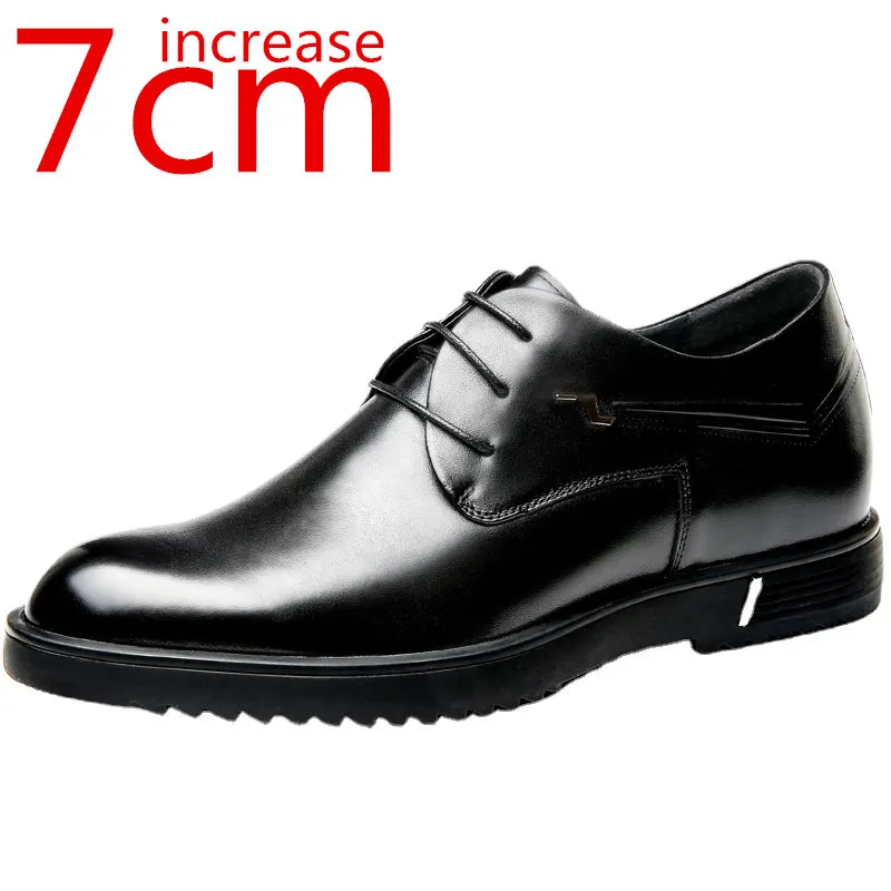 

High Quality Cow Leather Business Inner Heightening Men Shoes Invisible Leather Shoe Daily Increase 7cm Men Formal Wedding Shoes