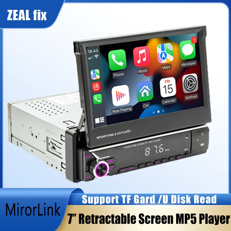 

NEW ZEAL fix 7'' Retractable Screen 1 Din MP5 Car Multimedia Reverse player 7 Colors Mirror Link Bluetooth 5.1 Wireless Carplay