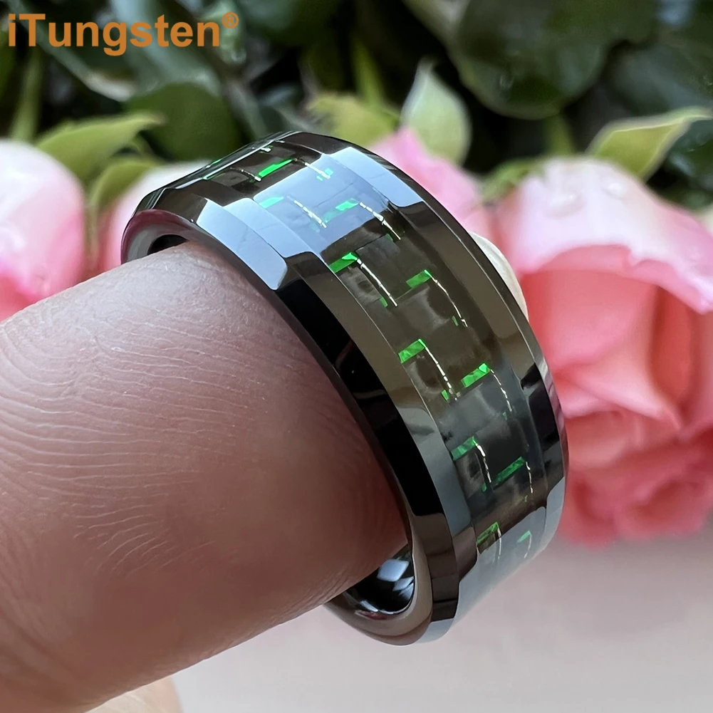 iTungsten 6/8mm Carbon Fiber Ring Men Women Wedding Band Tungsten Trendy Jewelry Beveled Polished Free Shipping Comfort Fit