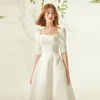 Vintage Satin half-Sleeve Wedding Dresses Off The Shoulder A-line lace-up Sash Bride Wedding Gowns Boho Vestido de Noiva 1
