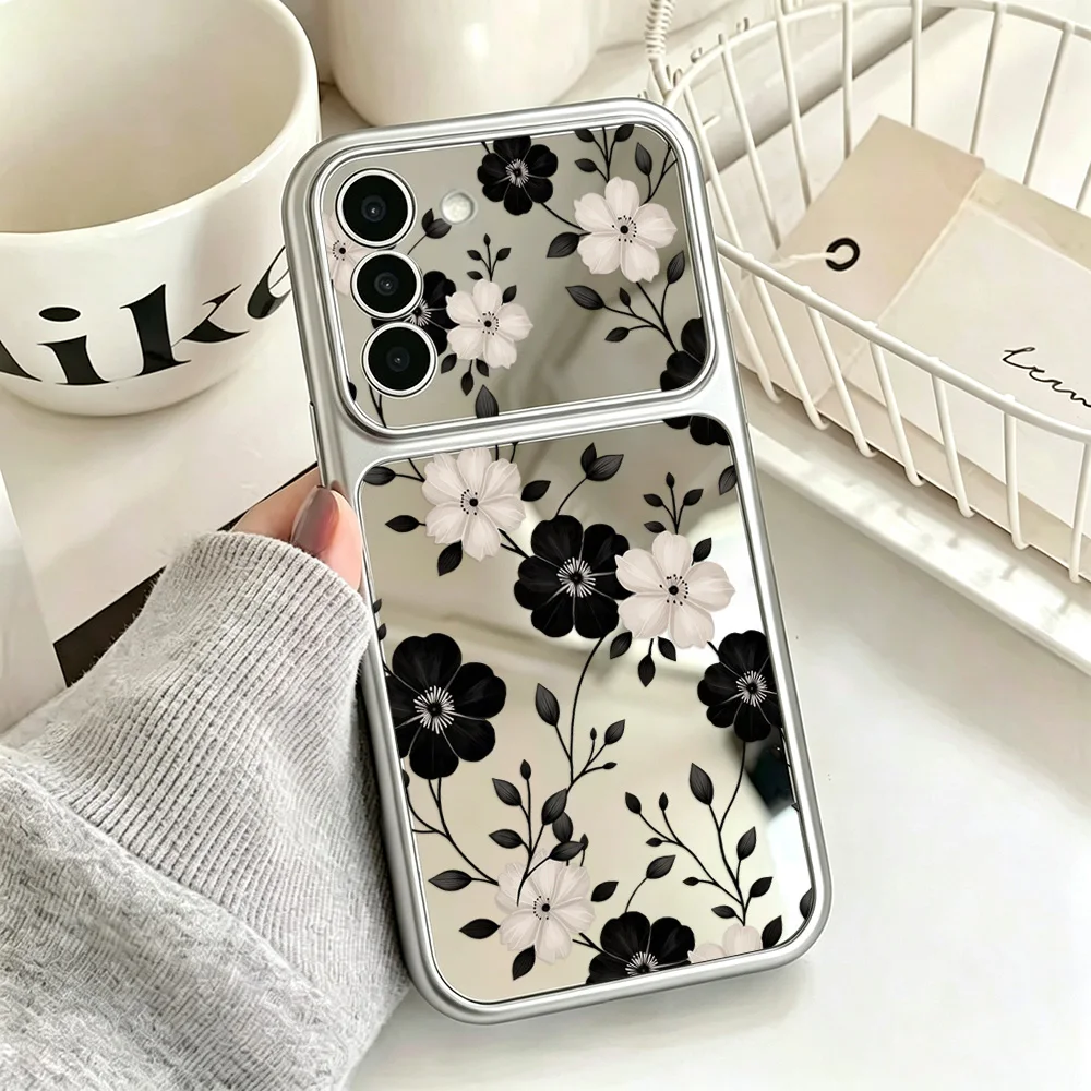 Floral Makeup Mirror Phone Case with Lanyard