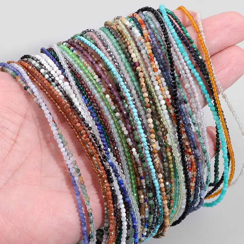 천연석 2mm 면 처리 비즈 목걸이, 월장석 청금석 말라카이트 비즈 체인 패션 심플 남성 여성 쥬얼리 선물 