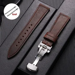 Elegant Vintage Cowhide Leather Watch Strap with Deployment Buckle - Business Style Wristband - 20mm (Dark Brown)