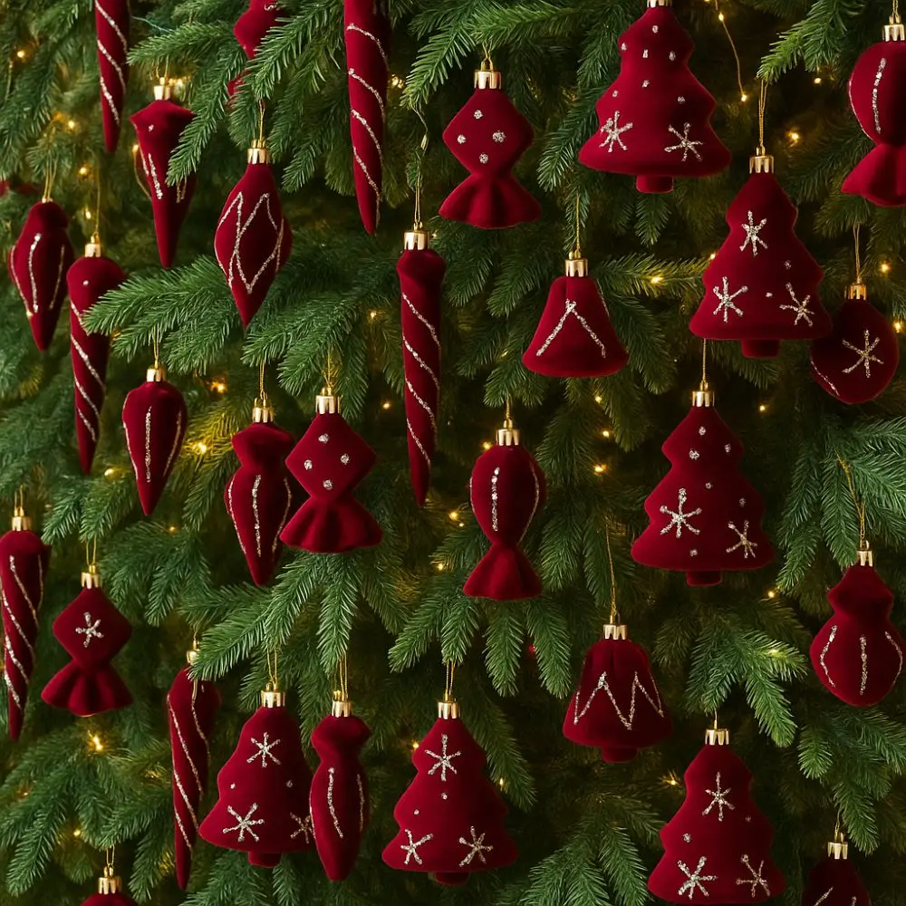 2pcs Red Christmas Tree Pendants Lollipop Flocked Candy Cane Pendants Bow Bell Xmas Tree Pendant Home Decoration