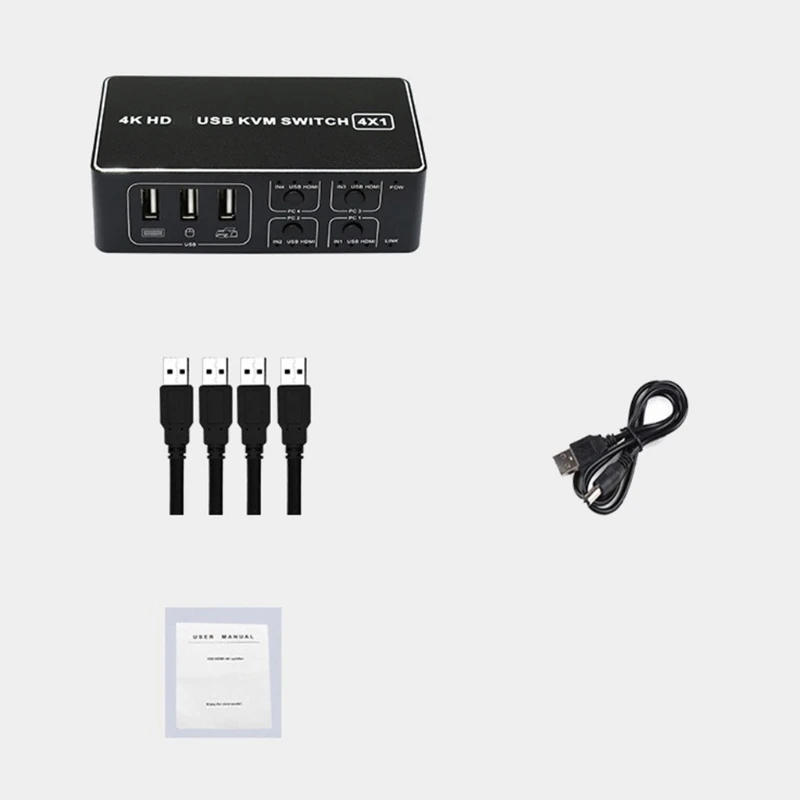 

KVM-переключатель, 4 порта, HDMI-совместимый, 4K, 2K, 30 Гц, 4 входа, 1 выход, KVM-переключатель-конвертер
