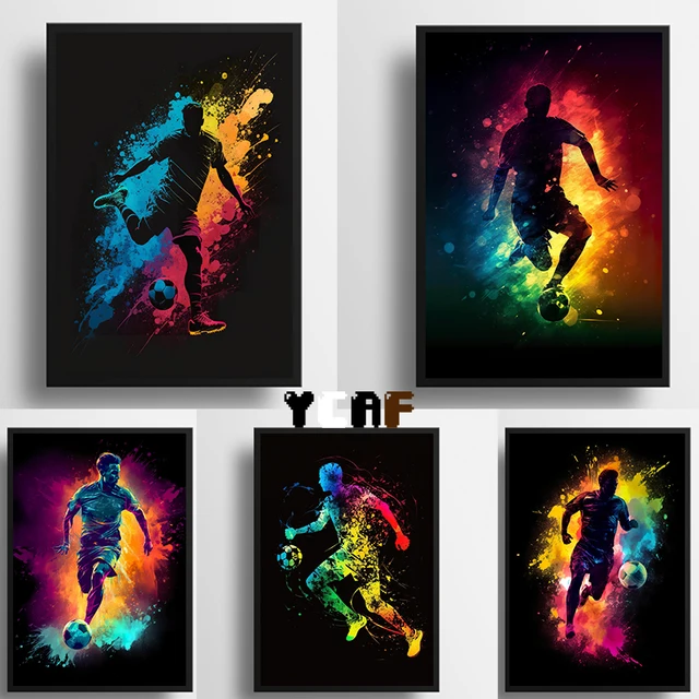 Watercolors Abstract Football Soccer Poster Canvas Prints Soccer in Dark Watercolors Wall Decor Kids Room Home Club Soccer Decor