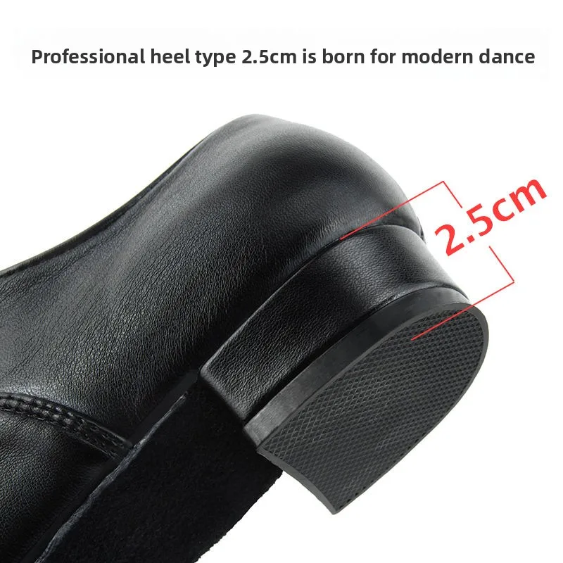Boys Waltz Modern Dance Shoes Men's Low Heel Professional Latin Black National Standard Dance Shoe - 2