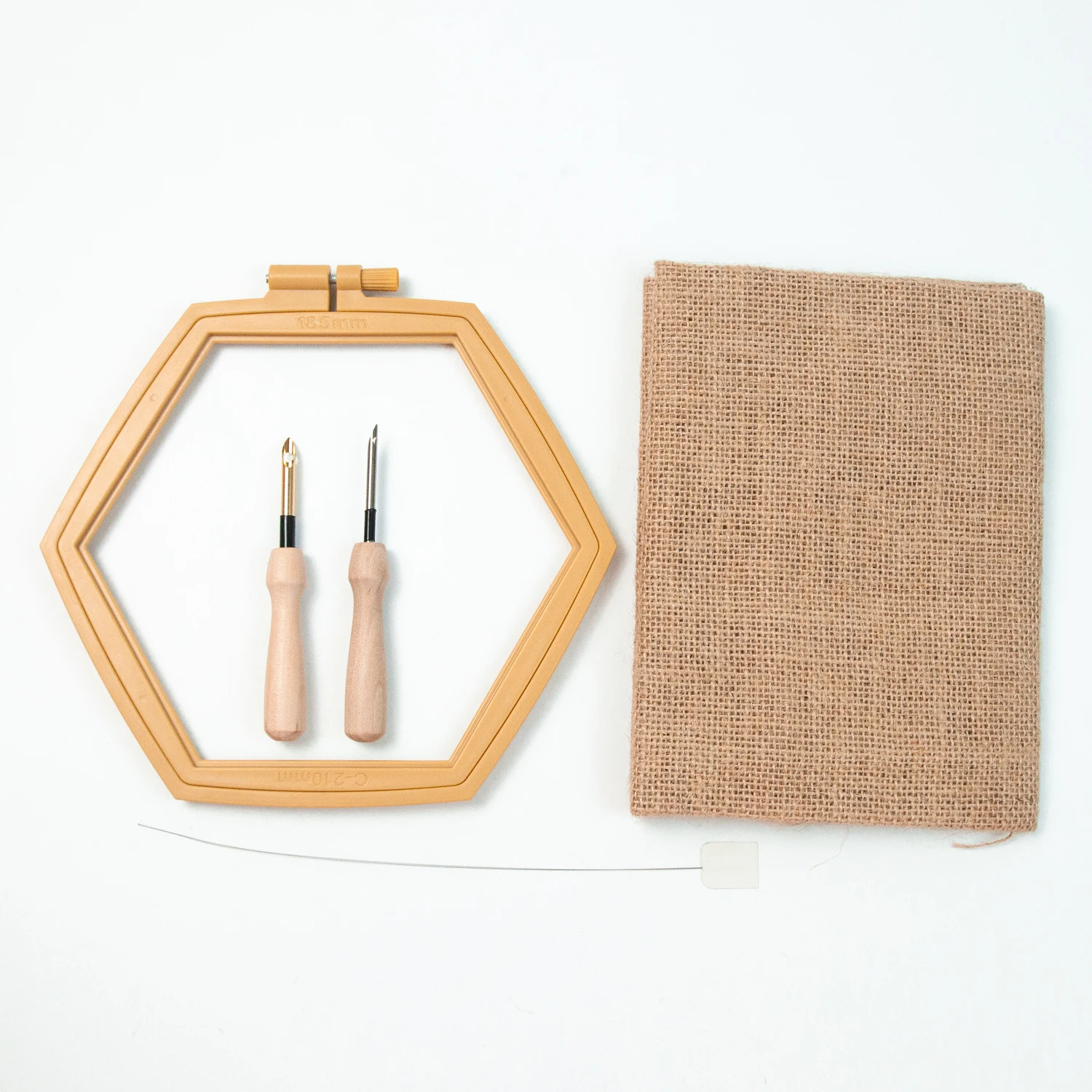DIY Embroidery Punch Needle Kit With Hexagon Embroidery Hoops Plastic Cross Stitch Hoop And Monks Cloth Punch Needle