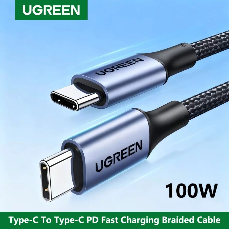 Cable UGREEN Tipo C a Tipo C PD100W de Carga Rápida 5A Trenzado para Apple iPhone 17 16 15 iPad Macbook Cargador USB C Android 3m 2m
