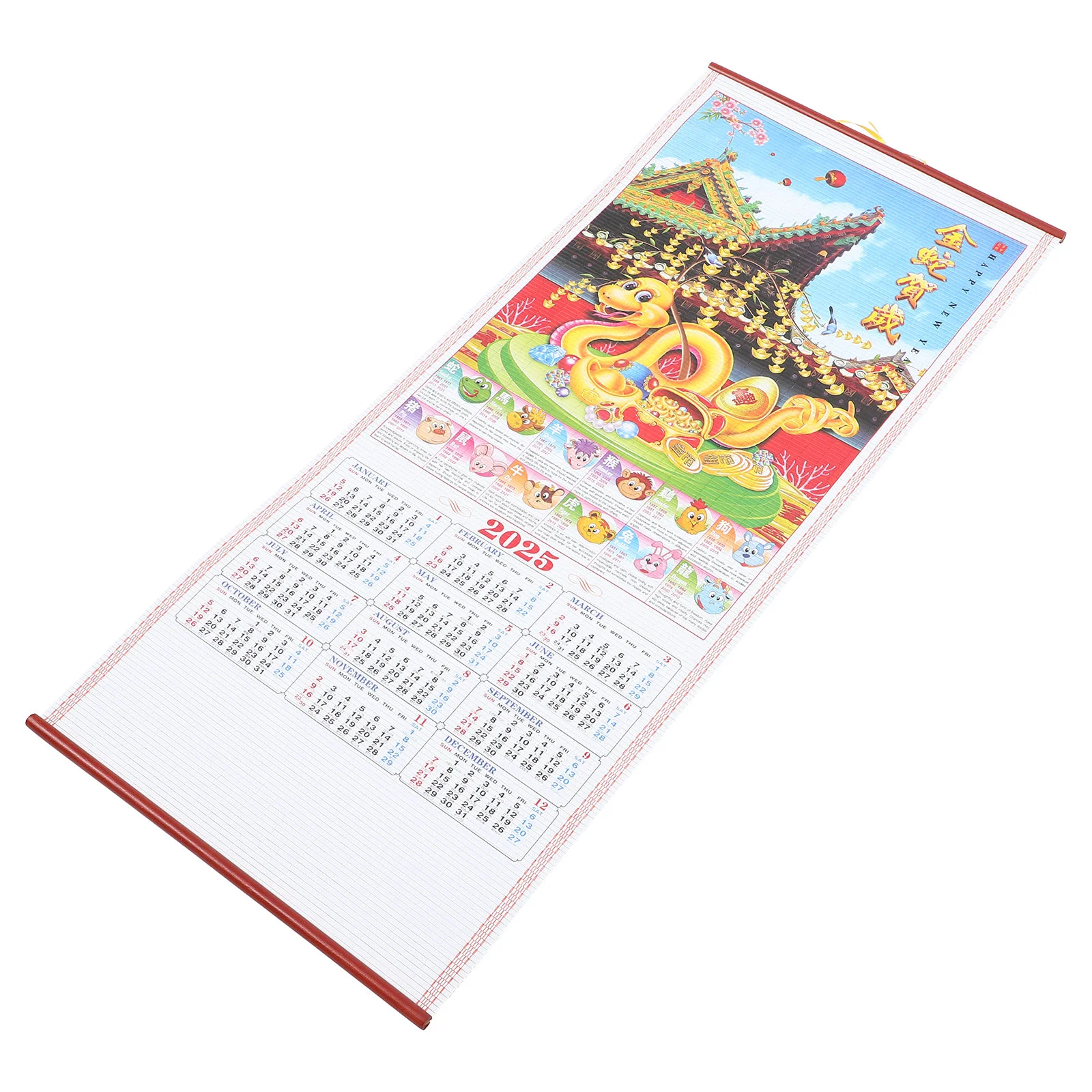 월간 2025 모조 등나무 벽 달력 중국어 조디악 뱀 년 책상 플래너 음력 전통 방 장식 사무실 인쇄