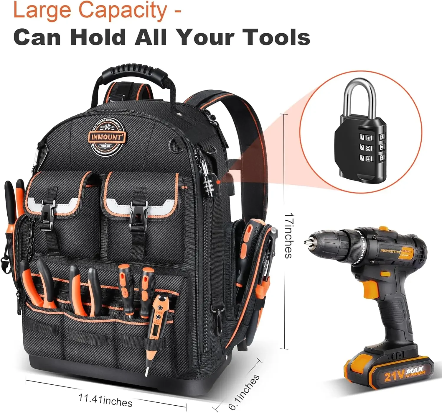 Backpack Tool Bag Tool Backpack Heavy Duty Organizer, Water-resistant HAVC Backpack Electrician Box with Molded B 3
