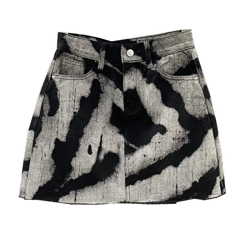 Spring and Summer New Korean Spice Girl Irregular Tie Dye High Waist Straight A-line Denim Wrap Hip Short 3