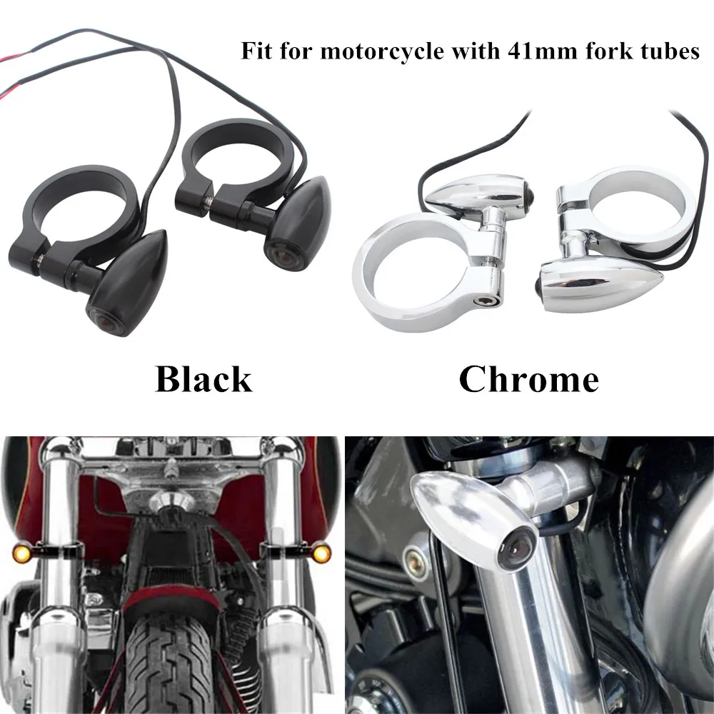 

Motorcycle LED Mini Turn Signal Light 41mm Front Fork Tubes Turn Signal Flasher Blinker Indicator Motor Front Fork Bracket Lamps