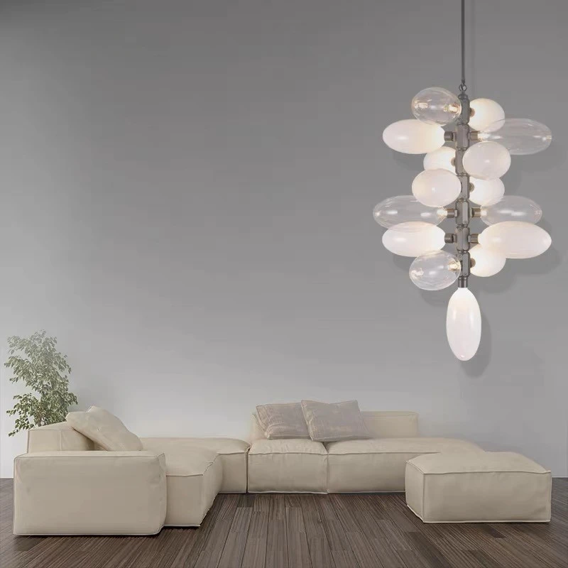 

Modern Luxury White Glass Grape Shaped Duplex Villa Chandelier, Living Room, Dining Room, Hotel Circular Decorative Chandelier