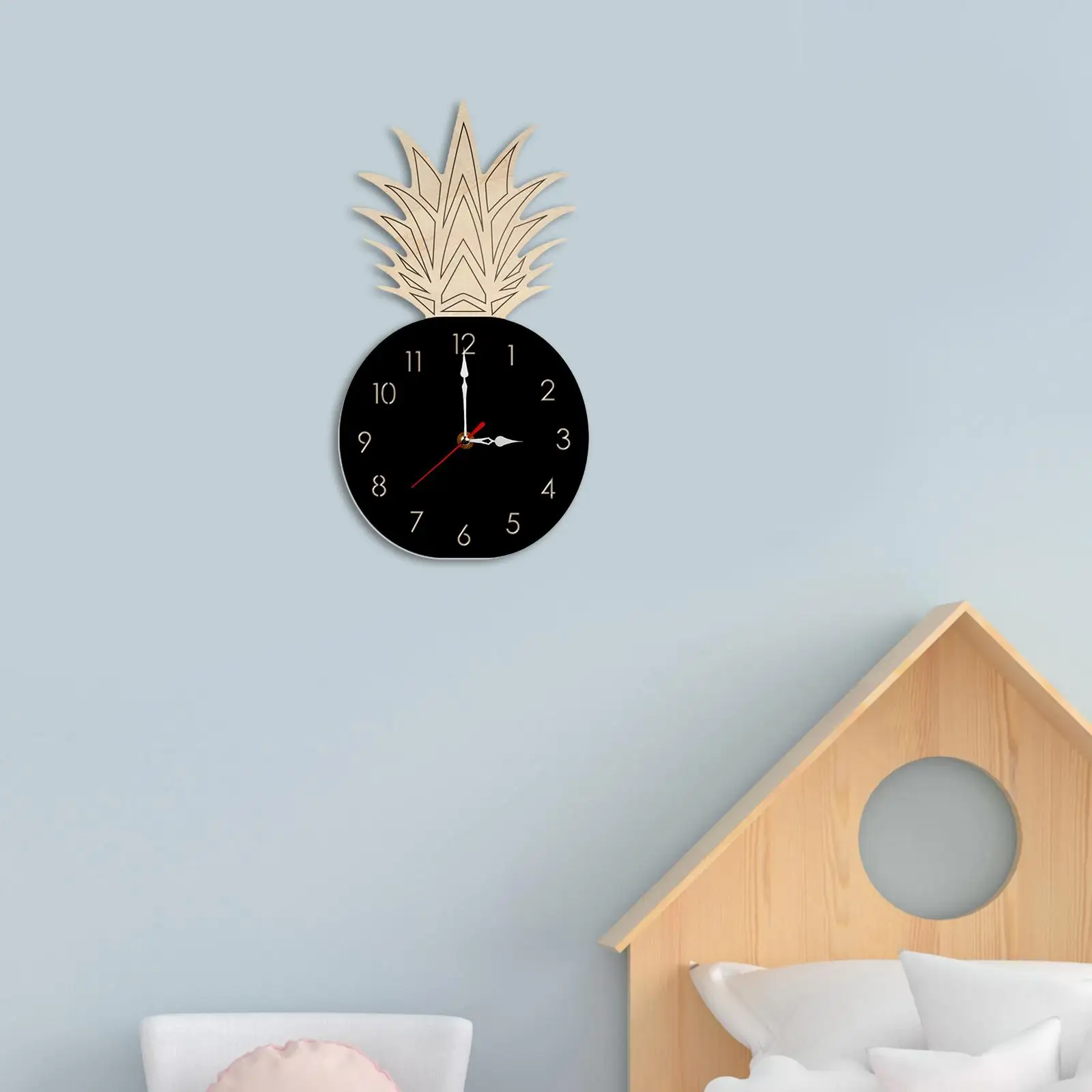 Pineapple Wall Clock Silent Nordic Style Modern Cartoon Wall Hanging Decor for Kids Room Kitchen Bedroom Living Room Home Decor