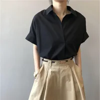 Chemisiers pour femmes, respirants, simples, manches courtes chauve-souris, chemises à col à séchage rapide, couleur unie, vêtements féminins, printemps été 2