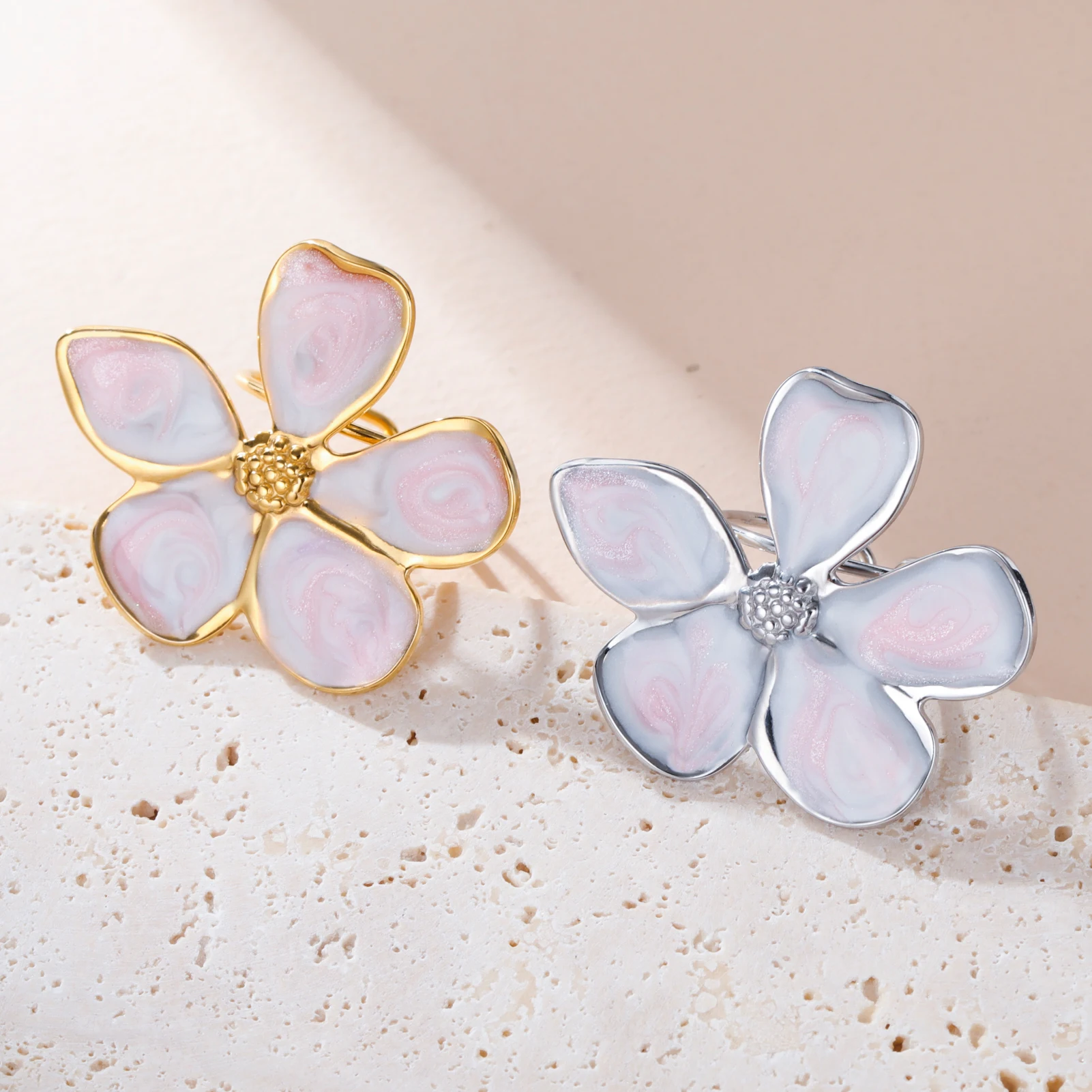 COOLTIME Tropfendes Öl Bunte Blumenring für Frauen Edelstahl Verstellbare Ringe Trend Ästhetik Hochzeit Schmuck Geschenke – Detail 7
