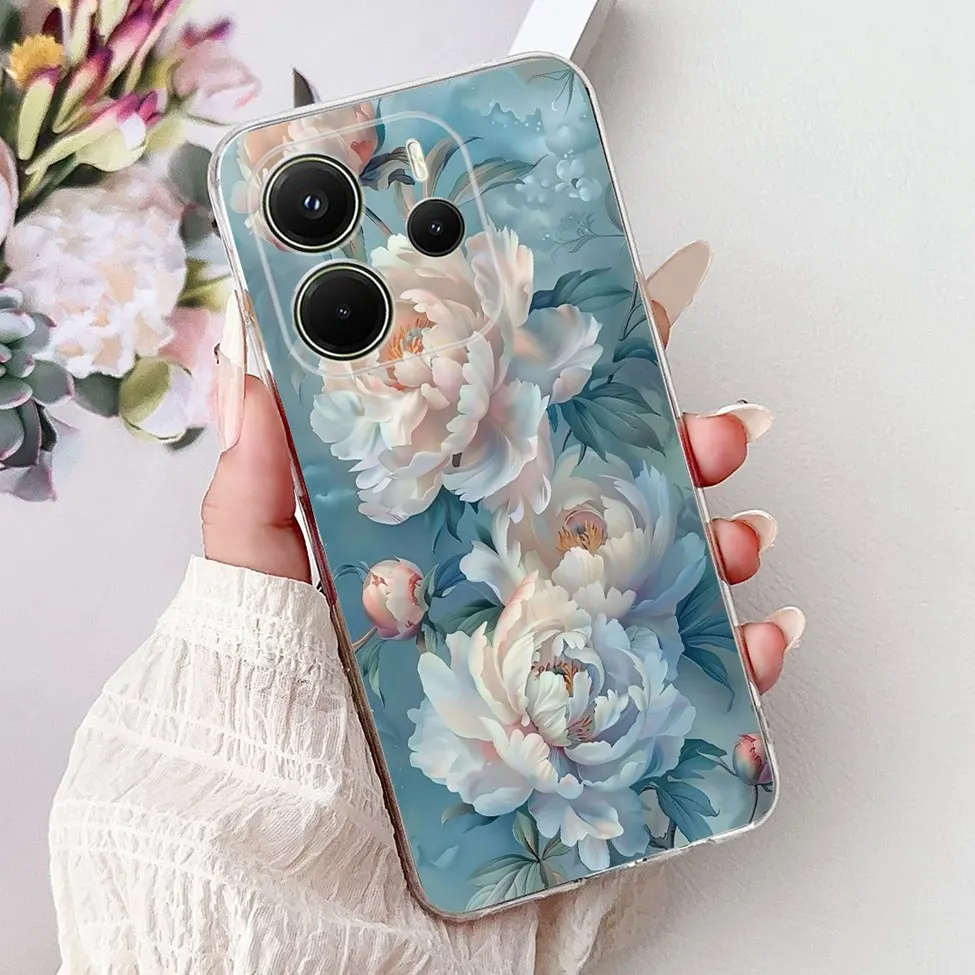 Clear Aesthetic Luxury Cute Cat & Floral Painted Soft Phone Case Cover