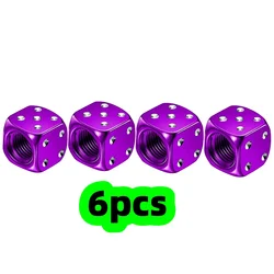 Vibrant Aluminum Dice Tire Valve Caps - 6 - Piece Set, Purple (6Pcs)