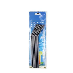 6-Piece Reusable Stainless Steel Drinking Straw Set with Case and Cleaning Brush (Black A)