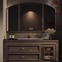 อ่างล้างหน้าห้องน้ําห้องน้ําตู้VINTAGE Vanityกระจกห้องน้ําตู้แต่งหน้าไม้เป็นสินค้าที่Toiletteเฟอร์นิเจอร์ 5