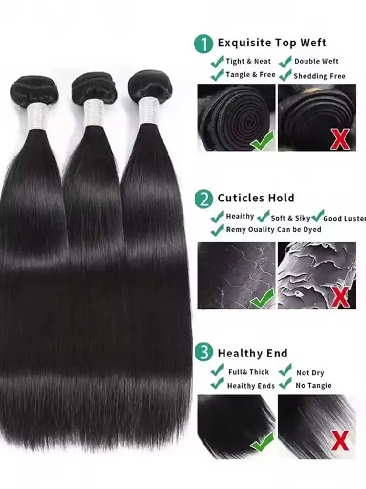 12A Brazilian Long Straight Hair 1/3/4 Bundle Deals Unprocessed Virgin Human Hair Bundles Natural Black Color 12-42 Inches 2
