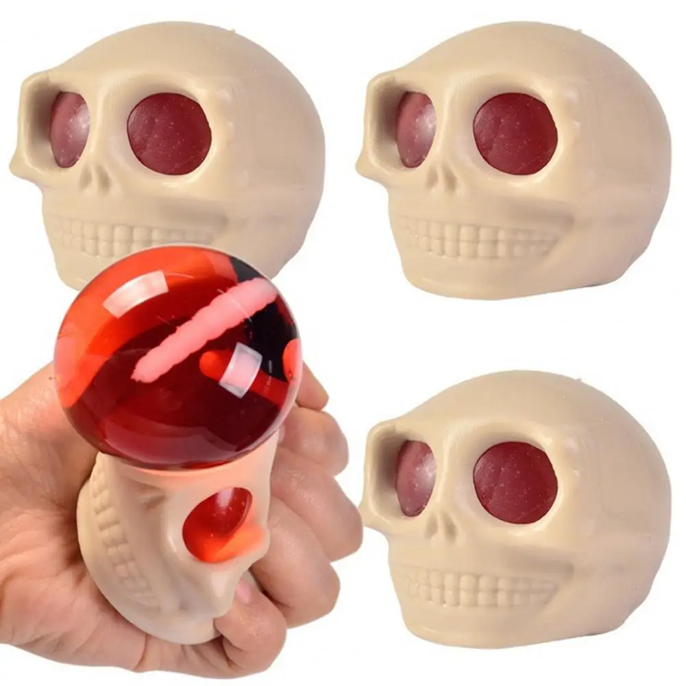 

Squeeze Toy Horror Skull Doll Squeezing Ball Fun Halloween Stress Relief Toy Candy Bag Filler for Parties Realistic Skull Toy