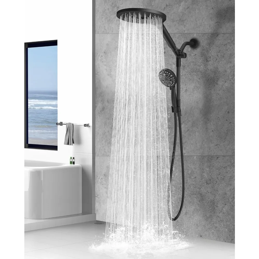 

21-mode Dual Handheld Shower Head Combo, 8 Inch Rainfall Shower Head & 10 Modes High Pressure Hand Held Showerhead, Matte Black