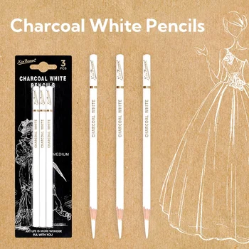 Set di matite professionali a carboncino bianco da 3 pezzi, matite da disegno per schizzi, evidenziate, per artisti, disegni, schizzi, ombreggiature, materiali artistici