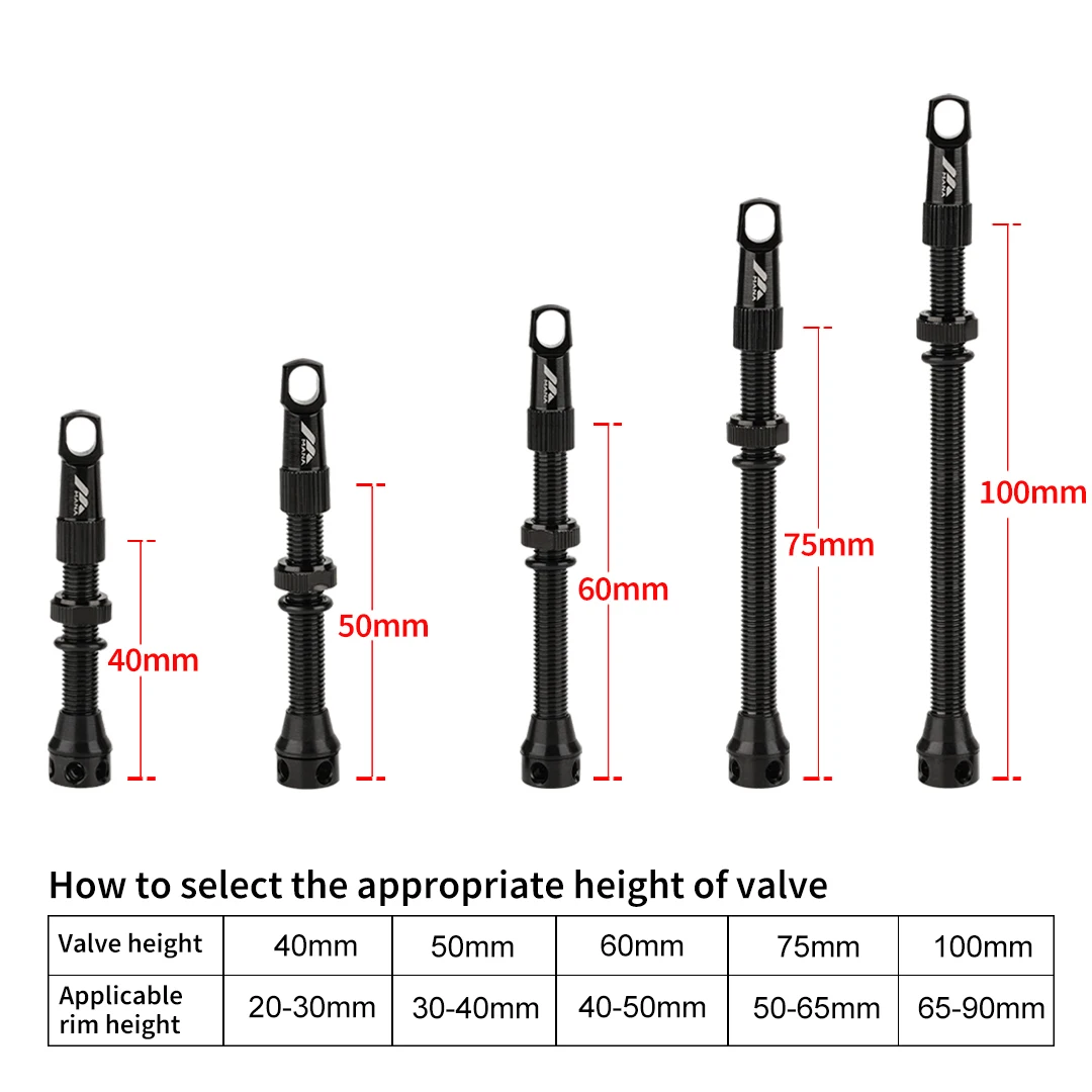 MANA 1 par 40/50/60/75/100mm Válvula Presta para Bicicleta - Válvula de Aleación de Aluminio - Para Bicicleta de Carretera/MTB/Grava sin Cámara - ELITEWHEELS Utiliza la Válvula