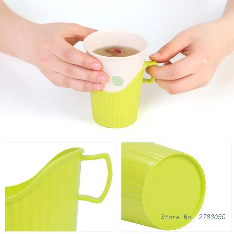 10Pcs/Set Reusable Thickening Cup Holder Handle Design Plastic Disposable Cups Holder Anti-scalding Cup Mugs Sleeve Random Color for Cup Storage Holder
