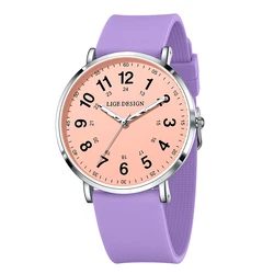 LIGE Elegant Candy Color Silicone Waterproof Women's Wristwatch (Purple pink)