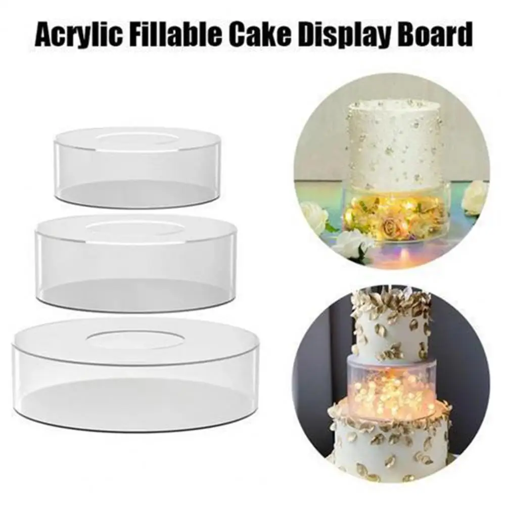 Fillable Cake Stand Round Square Hexagon Wedding Birthday Party Cake Display Riser Tier Display Holder Plastic Cupcake Stand