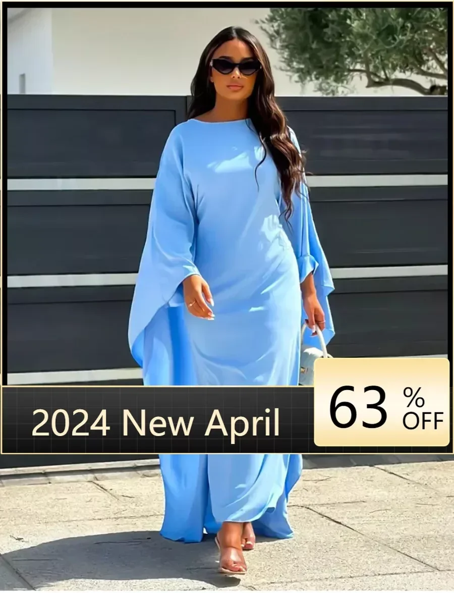 

Batwing Butterfly Sleeve Satin Khimar Abaya Dubai Muslim Maxi Dress Kaftan Abayas For Women Kebaya Caftan Robe Femme Vestidos