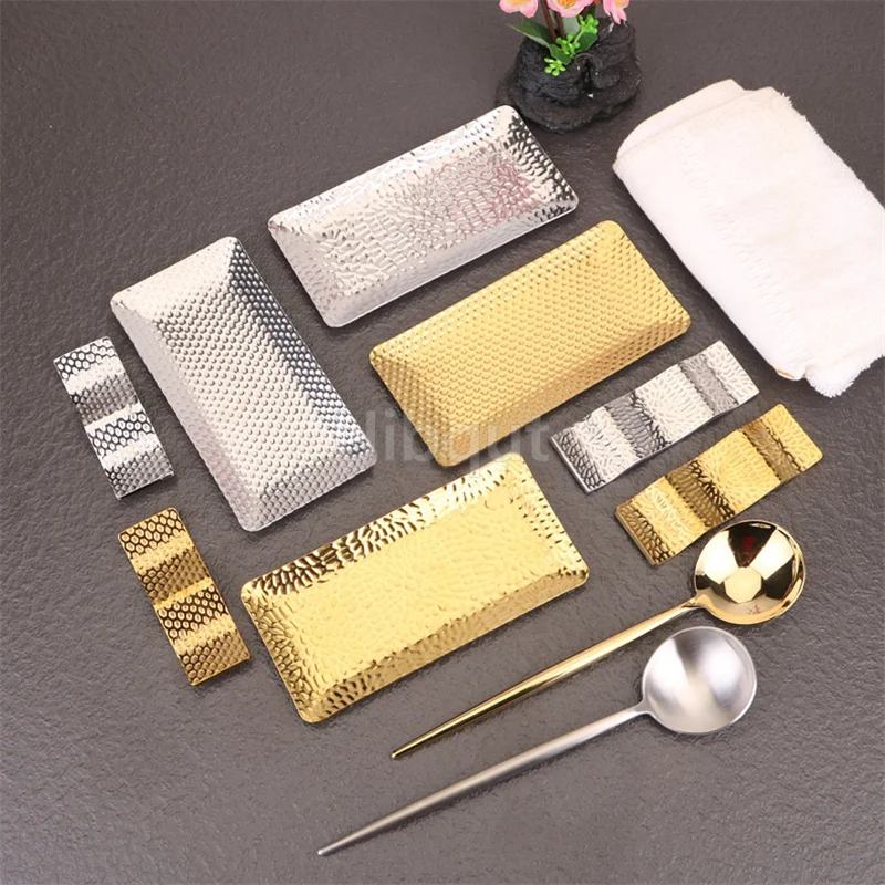 Hammered Exquisite Stainless Steel Serving small Tray Living Room Bedroom Kitchen Bathroom Jewelry Storage gold decorative tray 5