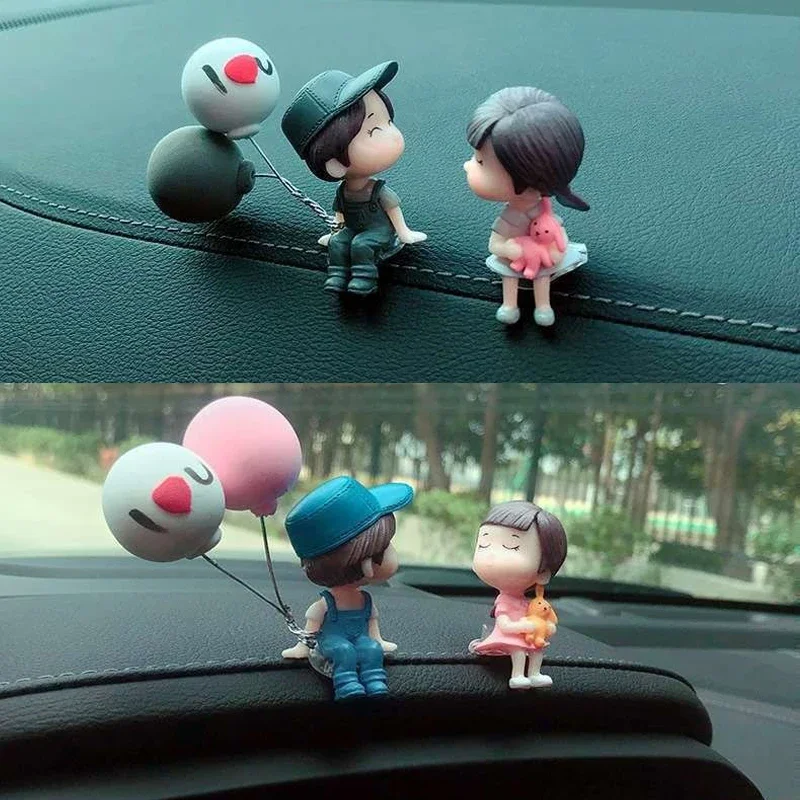 Car Interior Dashboard Decoration Cute Cartoon Couple Balloon Figurine Action Figure for Girls Gift Accessory