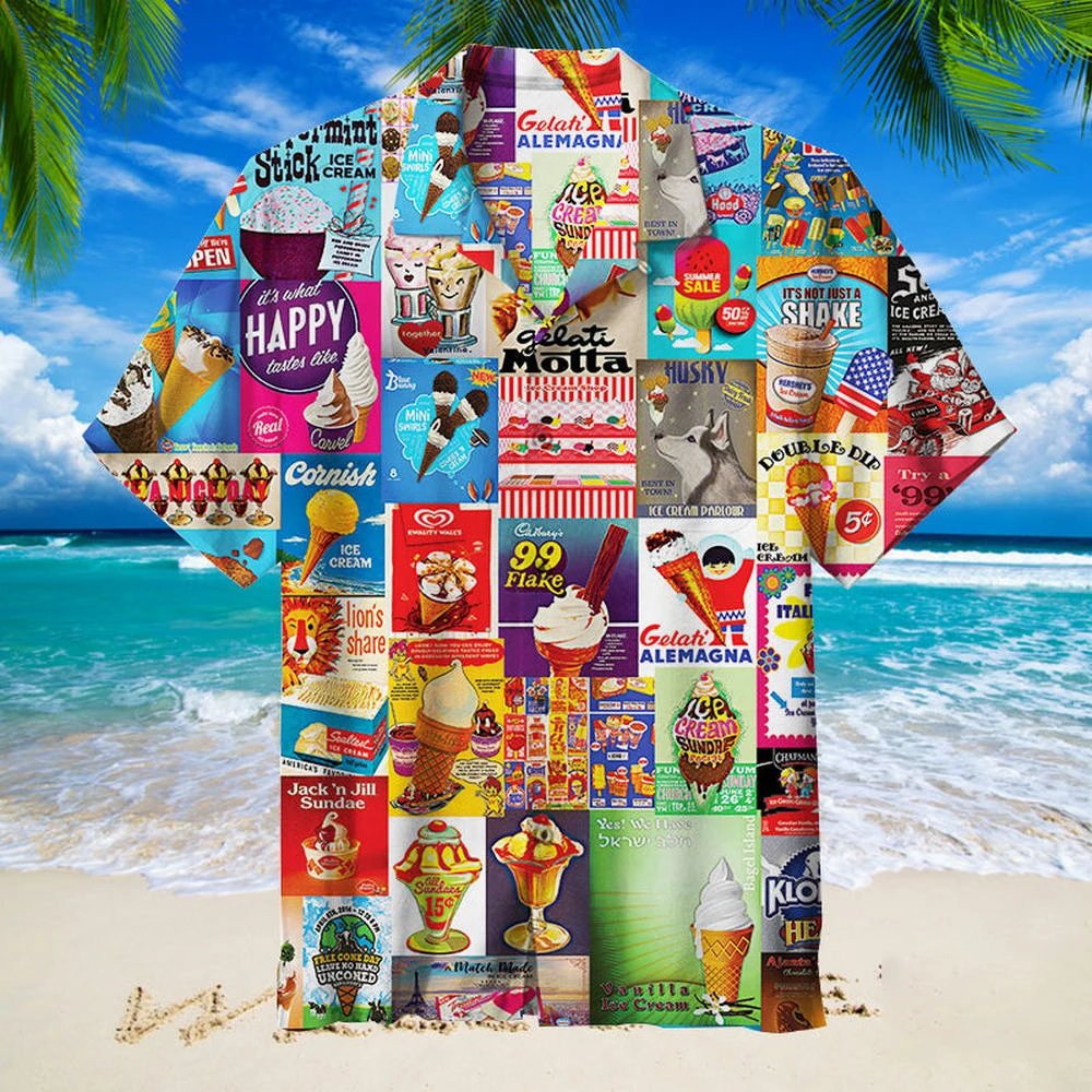 thumbnail image 1 of Camisa hawaiana 2024 para hombre, camiseta de verano con helado, estampados de playa, camisa de manga corta, tops casuales, diseño original, ropa para hombre, 1 of 4
